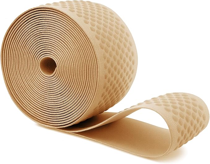 Mandala Crafts 2.5 Inch Elastic Silicone Gripper Tape for Clothing - 5 Yds Dotted Non Slip Elastic Band for Sewing - Tan Silicone Flat Fabric Stretchy Ribbon Straps