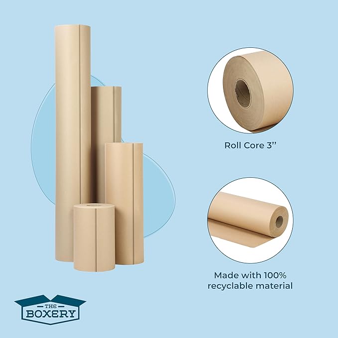 The Boxery Kraft/Brown Kraft Paper Roll, 48” x 10,800” (900’)-40lb. Thickness-Brown Wrapping Paper, Natural Kraft Packing Paper, Void Fill, Arts/Crafts, Bulletin Boards, Gift Wrapping