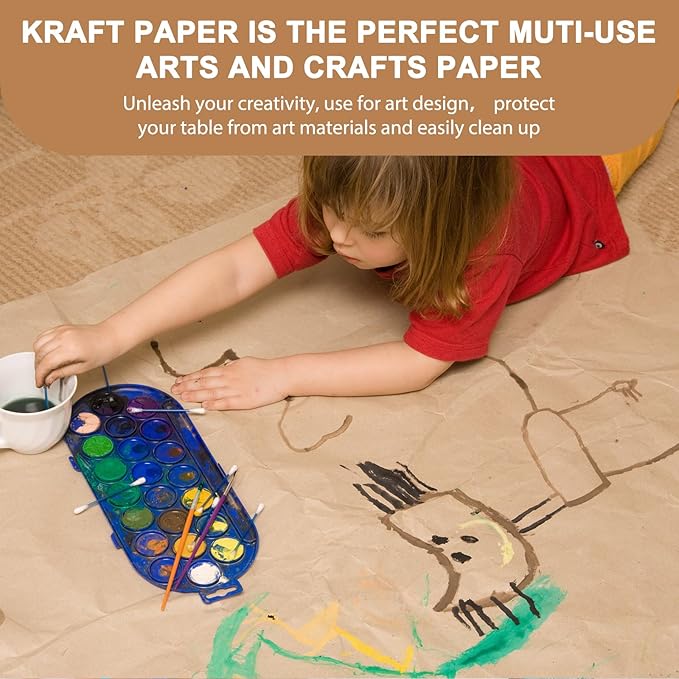 Moretoes 36" x 1,200"(100') Brown Wrapping Paper Roll, Kraft Packing Paper Roll for Gift Wrapping Craft Bulletin Board Banner Art Bouquet Flower Packing Moving Shipping 75GSM