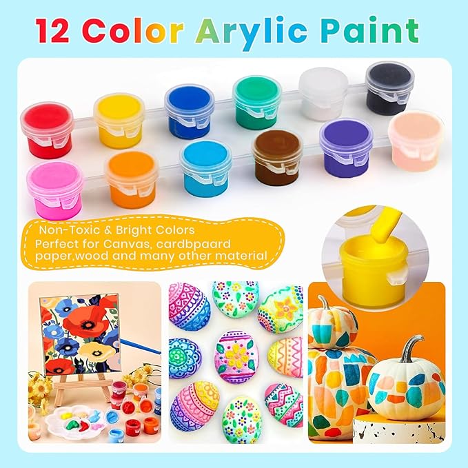 50 Pack Mini Acrylic Paint Set, 12 Colors Washable Acrylic Paint Strips with 100Pcs Painting Brushes for Kids&Adults Paint, 700PCS Kids Painting Kit for Birthday Party Favor, Classroom, Art Gift