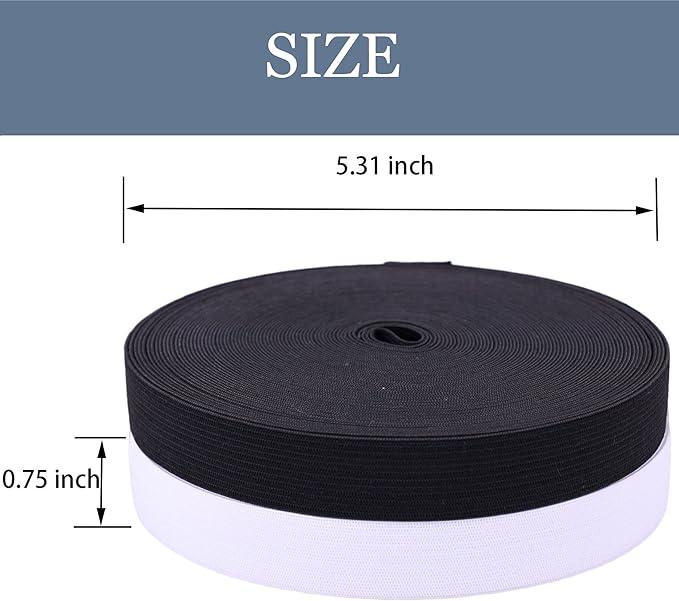 XKDOUS Elastic Band for Sewing, 0.75 Inch 32 Yards 2 Roll Knit Elastic Bands for Sewing Waistband and Pants Waist, High Elasticity(16 Yard White, 16 Yard Black)