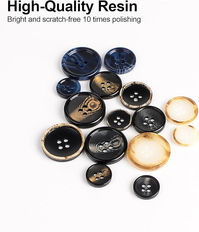 110Pcs Mixed Sewing Buttons, 4-Hole Craft Round Blazer Buttons, 5 Color 3 Size (15mm, 20mm, 25mm) Suit Coats Resin Button, Suitable for Variety Clothing Sewing, DIY Craft (Style B)