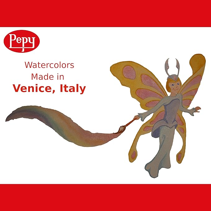 Pepy Watercolor Paint; Set of 12 Colors; Includes Brush & Closable Mixing Tray, Metallic Pearlescent Multicolor