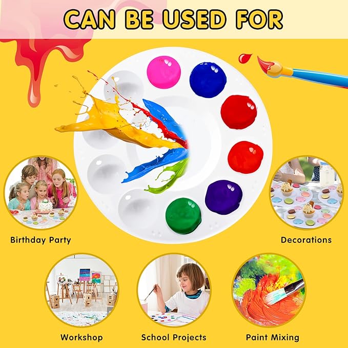 40Pcs Paint Tray Palettes,Plastic Paint Pallets,Round Paint Pallet for Kid & Students,White Paint Palette with 10 Wells for Art Class,DIY Craft,School Project,Painting Party