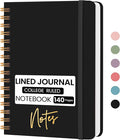 Lined Spiral Journal Notebook, A5 College Ruled Notebook for Journaling, Note-Taking, and Daily Planning, Durable Hardcover with an Elegant Design, Black