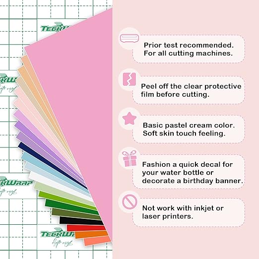 TECKWRAP 001 Matte Permanent Vinyl 12" x 12" 21 Colors for Scrapbooking, Vinyl Cutter Machine, Sign Plotters for Home Decor, Logo, Banners, Window Graphics