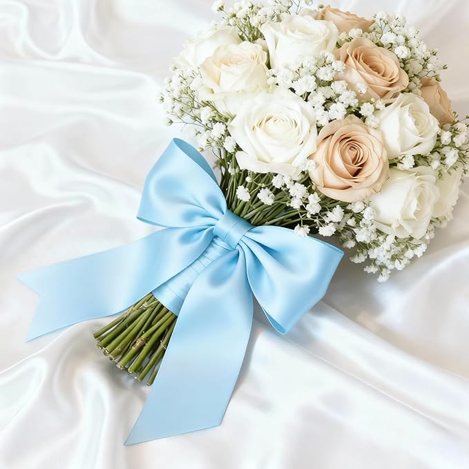 1-1/2" x 100 Yards Satin Ribbon - Light Blue Silk Ribbon with Spool - Ideal for Gift Wrapping, Floral Bouquets, Crafts, Wedding Party Decorations, Christmas and Sewing Projects
