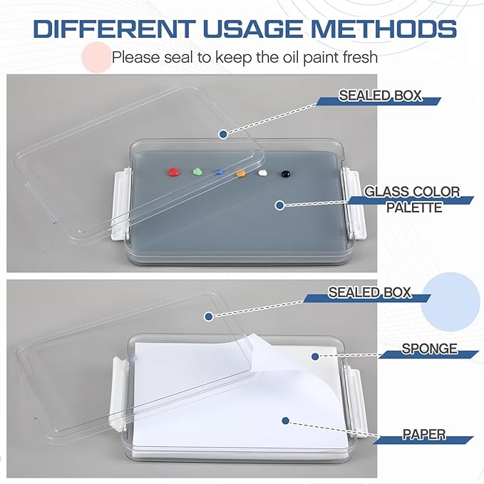 Nuanchu 1 Pcs 9 x 12 Inch Neutral Grey Tempered Glass Palette for Oil Painting with Lid and 40 Sheets Disposable Paper and 2 Sponges Keeps Wet Paint Fresh for Artist DIY Color Mixing Beginners