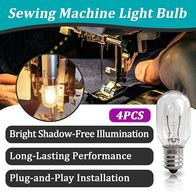 4 Pcs Screw-in Light Bulb Compatible with Brother and Janome Sewing Machines - Sewing Machine Light Bulb 15W 120V #7SCW with E26 Base