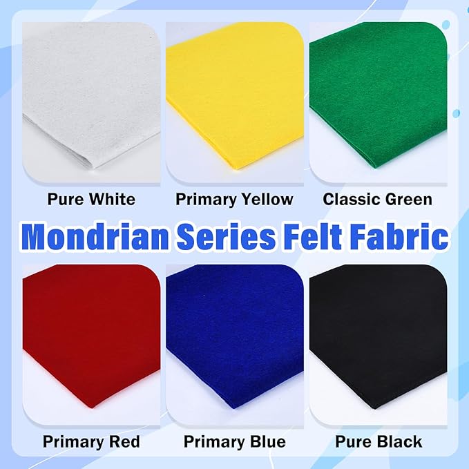 XSEINO 6 Rolls 12"x35" 1.4mm Thick Soft Felt Fabric Sheet 6 Assorted Mondrian Series Colors Felt Pack for DIY Craft Sewing Squares Nonwoven Patchwork