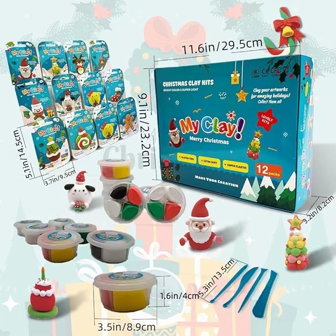 Air Dry Clay Kit for Kids-Christmas Gifts for Kids,12 Boxes Modeling Magic Clay Kit with Sculpting Tools Tutorials. A Christmas Gift Suitable for Christmas, Family Gatherings and for Children