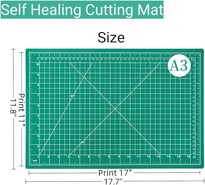 45mm Rotary Cutter and Mat Set, Fabric Cutter Wheel and 12x18 Inch Self Healing Sewing Cutting Mat, Fabric Rotary Cutter with 5pcs Rotary Blades for Quilting Patchworking Crafts, Turquoise