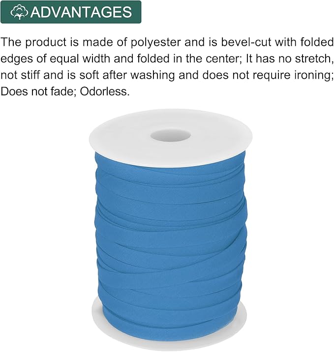 MECCANIXITY 2/5 Inch Double Fold Bias Tape Polyester Continuous Bulk Bias Tape for Sewing,Seaming Quilting Hemming Binding Crafts (Blue 55 Yards)