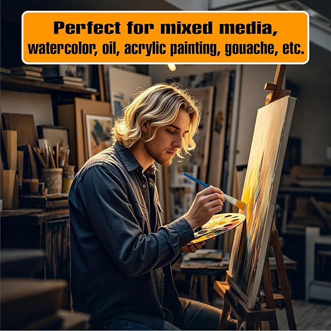 Great Andrew 12 Pieces 1 inch Flat Paint Brushes for Acrylic Painting, Small Paint Brushes with Wooden Handle for Acrylic, Watercolor, Oil, Crafts, Face Body DIY Painting