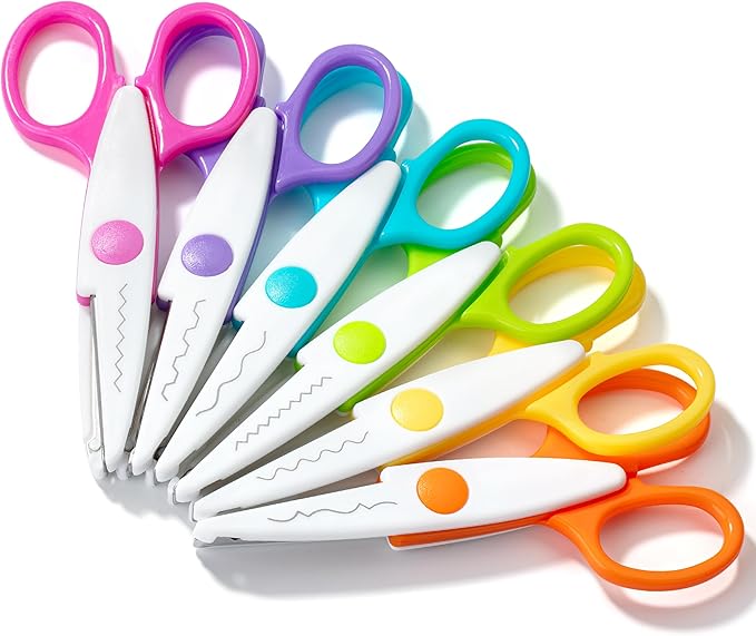 Mr. Pen Craft Scissors - Decorative Edge, 6 Pack, White & Vibrant Color, Zig Zag & Pattern Scissors for Crafting & Scrapbooking