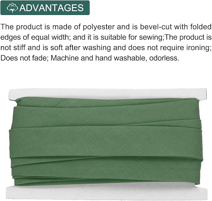 MECCANIXITY 1 Inch Double Fold Bias Tape Continuous Bulk Cotton Bias Tape for Sewing Seaming Quilting Hemming Binding Crafts (Army Green 12 Yards)