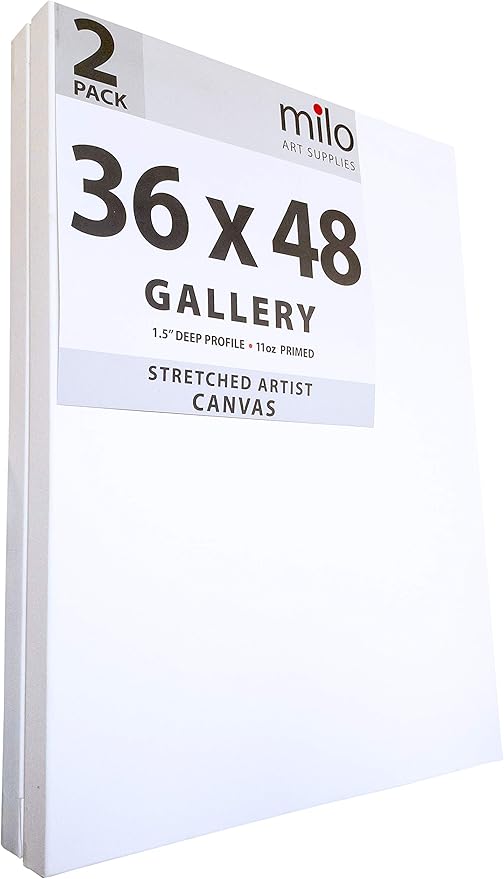 milo Stretched Artist Canvas | 36x48 inches | 2 Pack | 1.5” inch Thick Gallery Profile | 15 oz Primed Large Canvases for Painting, Ready to Paint Art Supplies for Acrylic, Oil