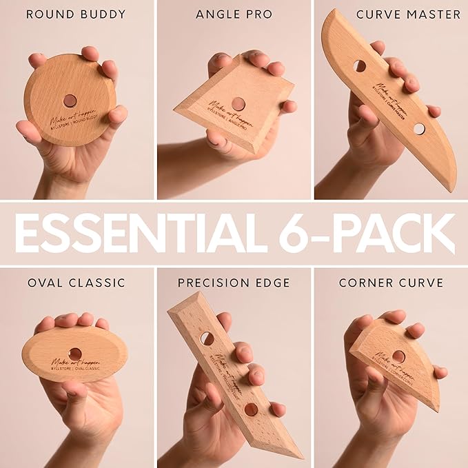 Byllstore Essential Pottery Ribs for Clay | Shaping & Smoothing Tools | Solid Beech Wood | 6-Pack