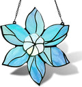 Stained Glass Window Hanging - Blue Christmas Flower Suncatcher for Doors Garden Kitchen Floral Sun Catchers Home Decor Birthday Holiday for Women Aunt Mom Nana Gardener