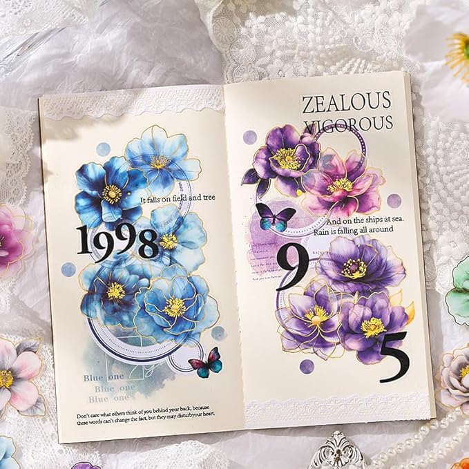 Alideco 120pcs Scrapbook Stickers Vintage Romantic Flowers Scrapbooking Junk Journal Crafts Embelishment Decoration Stickers (liujinhuaxiao)