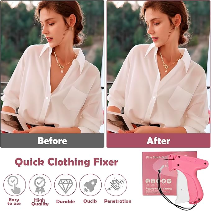 Portable Handheld Stitch Gun for Clothes Tagging, Quick Sewing, Hemming, and Fixing, with Sewing Kit including 5 Extra Needles,1000 pcs Black Fasteners & 1000pcs White Fasteners(5mm), PINK