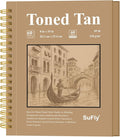 SuFly Toned Tan Sketchbook, 8x10 Inches, 60 Sheets - 90lb/150gsm Tan Paper for Mixed Media, Charcoal, Graphite, Colored Pencils & White Gel Pens, 100% Recycled, Wire-O Bound.