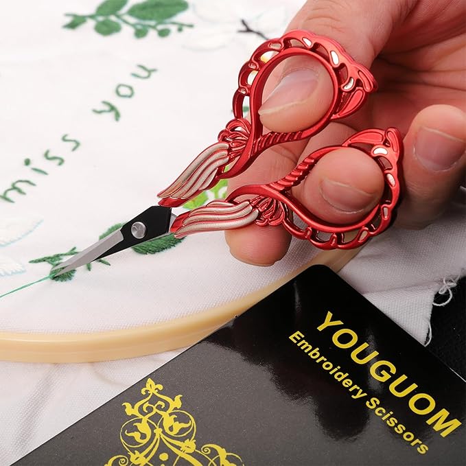 Little Sewing Scissors with Cover Sharp Detail Scissor for Craft Embroidery Needlework Threading Snips, Small Cross Stitch Shears Golden Red