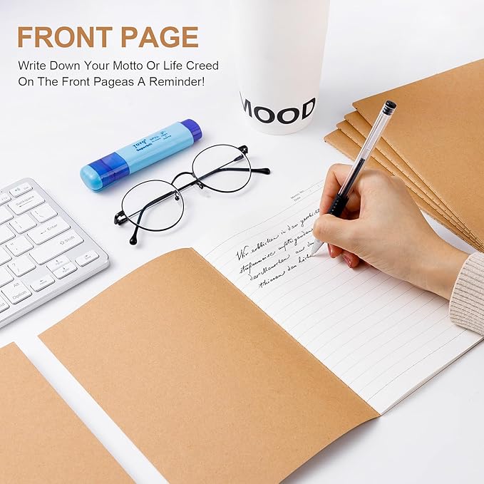 60PCS A5 Lined Composition Notebooks Bulk, 8.3x5.5 Inches Lined Paper Journaling Notebooks, 60 Pages Lined Kraft Notebook Set for Work, School, Student,Kids and Writing