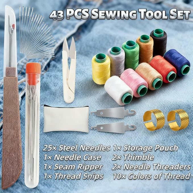 33pcs Big Eye Steel Sewing Kits Christmas White Elephant Gifts for Grandma Adults Teen Girls Beginner Traveler DIY Craft Enthusiasts, Threader and Stainless Steel Sewing Needles, Storage Pouch