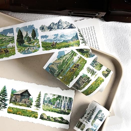 Alideco 6pcs Decorative Adhesive Tapes Fresh Literary Girl Botanical Flower Landscape PET Tape Great for Bullet Journal Supplies, Arts, Scrapbook, DIY Crafts, Planners (renshengshikuangye)