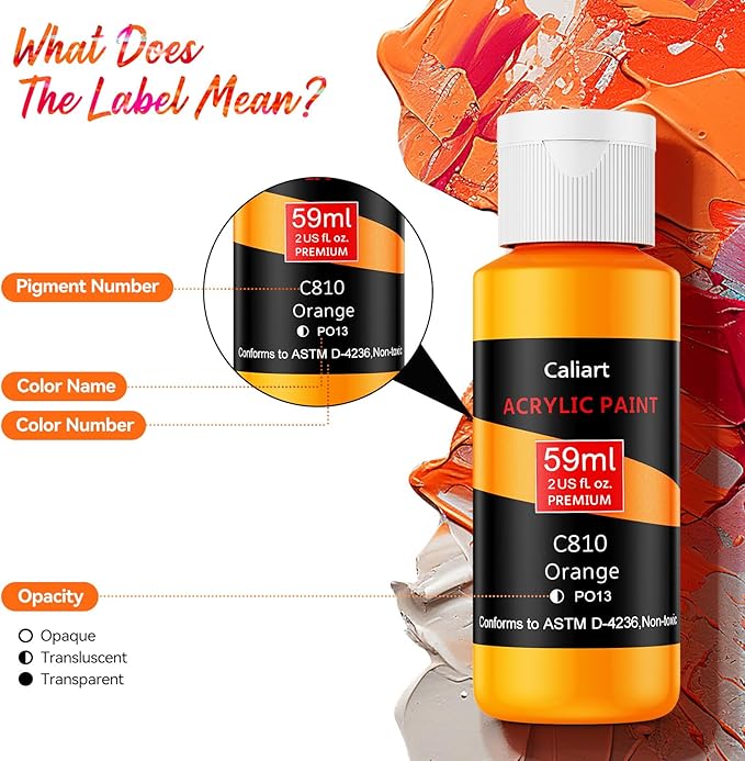 Caliart Acrylic Paint Set with 12 Brushes, 36 Colors (59ml, 2oz) Art Craft Paints Gifts for Artists Adults Beginners Painters, Halloween Pumpkin Canvas Ceramic Wood Rock Painting Kit Art Supplies