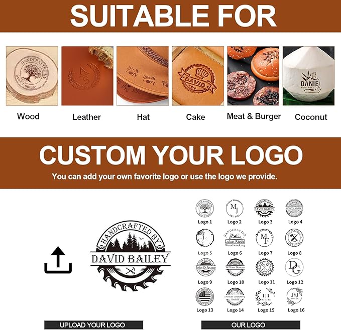 Terwex Branding Iron for Wood - Custom Wood Branding Iron - Durable Wood Burning Stamp Letter Stamp - Metal Logo Stamp for Leather Food - Wedding Handmade Lover Personalized Gifts - Woodworking Tools