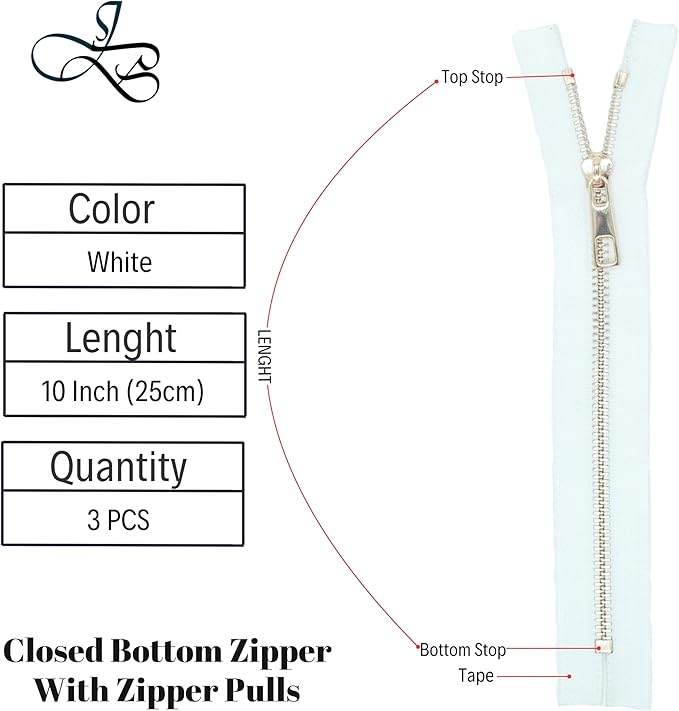 #5 Gold Metal Zipper - 50+ Colors - 3 PCS - (4-14 inches) Sizes - Luxury Lightweight Handcraft Metal Zippers with pulls for Purses Bags Pockets Shoes Sewing & Crafts DIY ZP025910