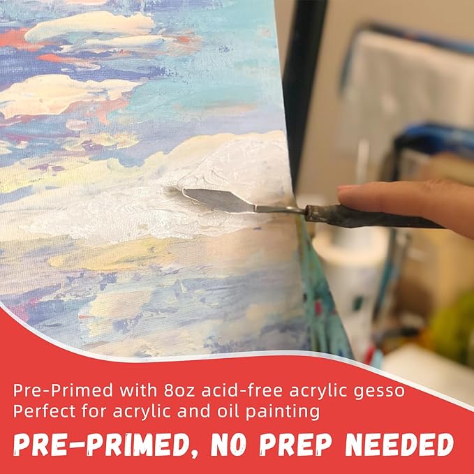Simetufy 12 x 12 inch 5 Pack Painting Canvas Boards- Gesso Primed Acid-Free 100% Cotton Canvas Panels for Acrylics Oil Watercolor Tempera Paints