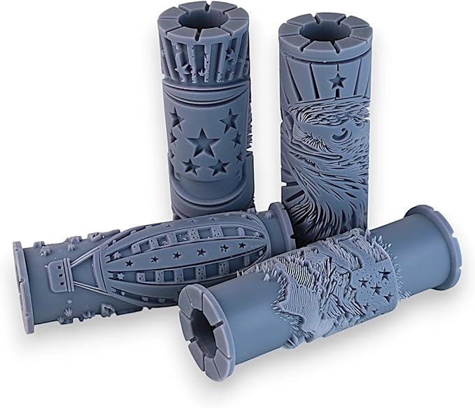 Stars & Stripes Collection Clay Texture Rollers 4-Pack (4") - America Set #01 - Embossing Pattern Rollers for Polymer & Ceramic Clay, Pottery & Crafts