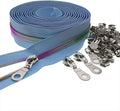 #5 Colorful Metallic Nylon Coil Zipper by Yard,Blue Zipper Tape Bulk 10 Yards with 25pcs Silver Pull for DIY Sewing Craft Bag YIGUANXIN