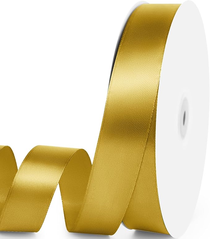 1" x 100 Yards Satin Ribbon - Dark Gold Silk Ribbon with Spool - Ideal for Gift Wrapping, Floral Bouquets, Crafts, Wedding Party Decorations, Christmas and Sewing Projects