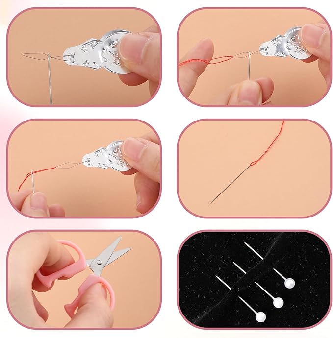 Grevosea 2 Pack Mini Travel Sewing Kit, Heart Shaped Portable Travel Sewing Repair Mini Box Beginner Emergency Repair Kit with Threads Scissors DIY Hand Sewings Needles Blue Pink
