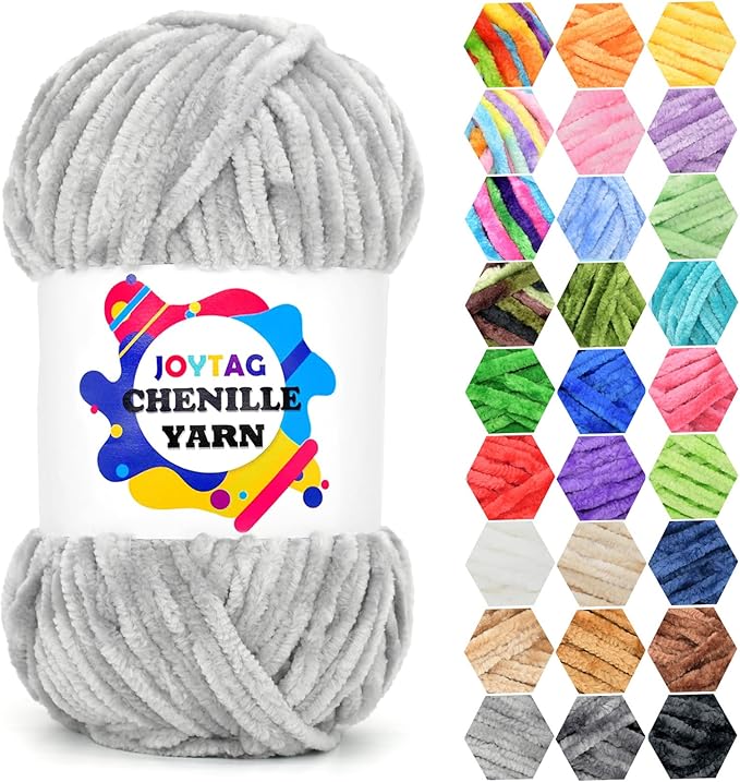 Velvet Chenille Yarn for Crocheting Light Grey Velvet Fluffy Plush Thick Bulky Chunky Chenille Soft Baby Blanket Yarn for Crocheting Hand Knitting 100g-Light Grey