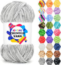 Velvet Chenille Yarn for Crocheting Light Grey Velvet Fluffy Plush Thick Bulky Chunky Chenille Soft Baby Blanket Yarn for Crocheting Hand Knitting 100g-Light Grey