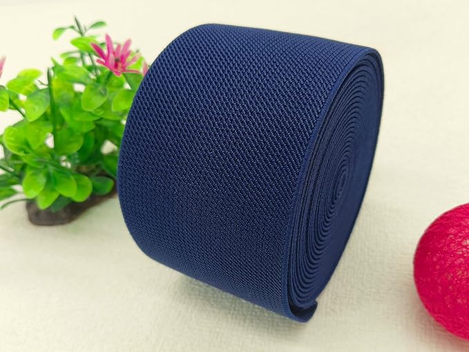 Navy Blue Knit Elastic Band 3 inch 5 Yards Double-Side Twill Woven Elastic Heavy Stretch Elastic Spool for Sewing Pants Waistband, Wigs, Skirts, Craft DIY Projects (#18)