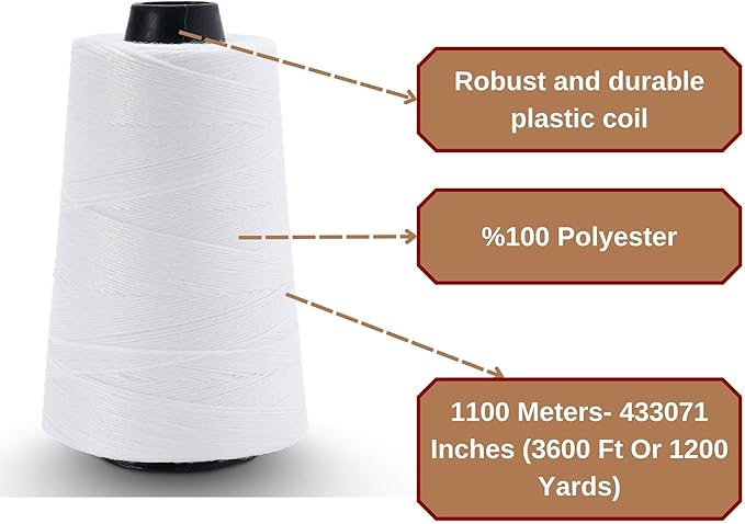 2200 ft Roll Thread Cones for Heavy Duty Bag Sewing Closer - Portable Electric Bag Sewing Machines Compatible High Strength Single-Ply Thread Set - Nylon, Bracelet Making, Burlap, Bag Closing