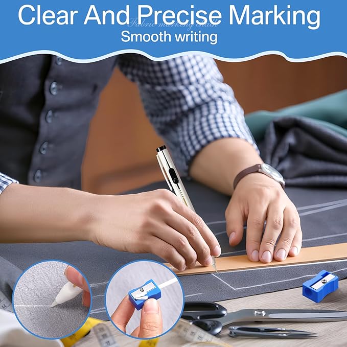 28 Pcs Chalk Pencil Refillable Cartridge Set, Sewing Chalk Pen and White Refill Tailors Pencil for Marking Fabric Patterns