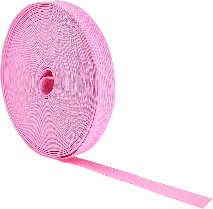 Mandala Crafts 0.5 Inch Elastic Silicone Gripper Tape for Clothing - 10 Yds Dotted Non Slip Elastic Band for Sewing - Pink Silicone Flat Fabric Stretchy Ribbon Straps