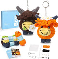CrochetBox Crochet Kit for Beginners - 2 PCS Highland Cow Keychain Crochet Kit, Learn to Crochet, Include Easy Knitting Yarn, Step-by-Step Video Tutorial, Hook, Holiday Birthday Gift for Adults