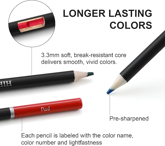 HIFORNY 55PCS Colored Pencils Set for Adults – 50 Soft Core Colored Pencils with Sketchbook, Coloring Book, Blender, Sharpener & Color Chart – in Gift Box & Zipper Case