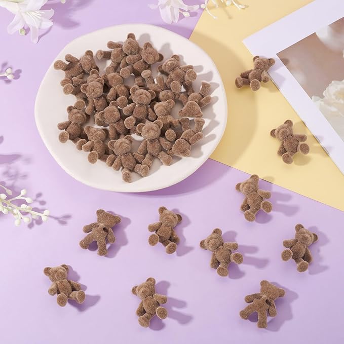 Craftdady 50pcs Flocky Acrylic Bear Buttons with Shank Cute 3D Teddy Bear Shank Sewing Craft Buttons 38-39x29.5mm for DIY Crafts Clothing Scrapbooking