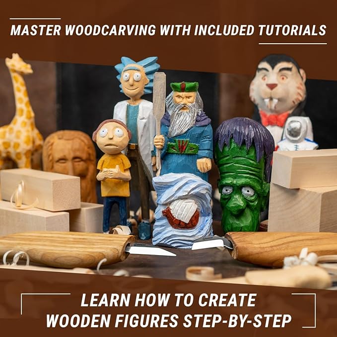 BeaverCraft Wood Carving Kit for Beginners S16 – Whittling Knives Sloyd, Chip Wood Carving Knife, Basswood Blocks for Carvers - Whittling Tools Set