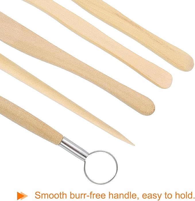 HARFINGTON 5pcs Wooden Clay Sculpting Tools Double-Headed Crafts Modeling kit Pottery Carving Tool for Shaping Cutting Decoration Embossing