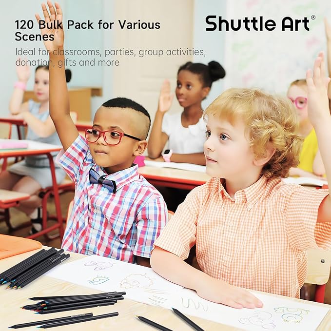 Shuttle Art 120 Pack Rainbow Pencils Bulk, 7 Colors in 1 Rainbow Colored Pencils, Pre-sharpened, Break-resistant Black Wooden Pencil for Kids and Adults Coloring, Drawing, Sketching, Doodling, Gifts